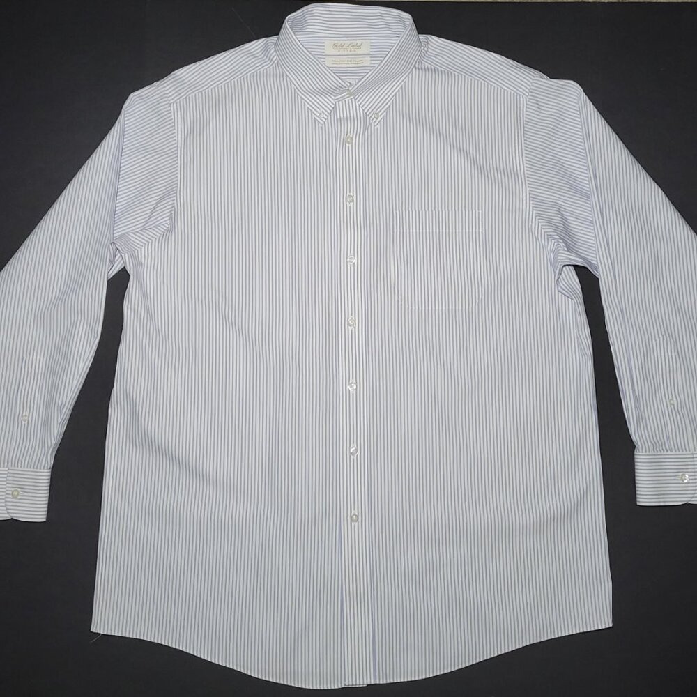 Roundtree & Yorke White and Blue Pinstripe Dress Shirt